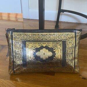 Elegant Black and Gold Clutch with Wristlet